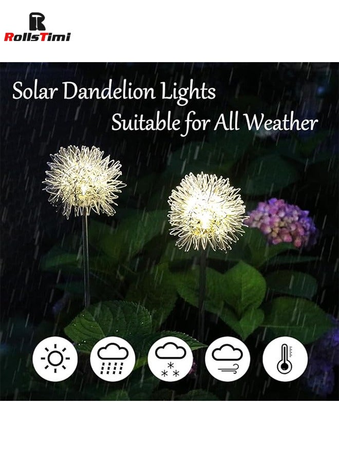 RollsTimi  2pcs Solar Aluminum Wire Ball Ground Plug-in Lights, Outdoor Garden Lights, Simulation Dandelion Courtyard Pathway Flowerbed Patio Lawn Lights - Image 3
