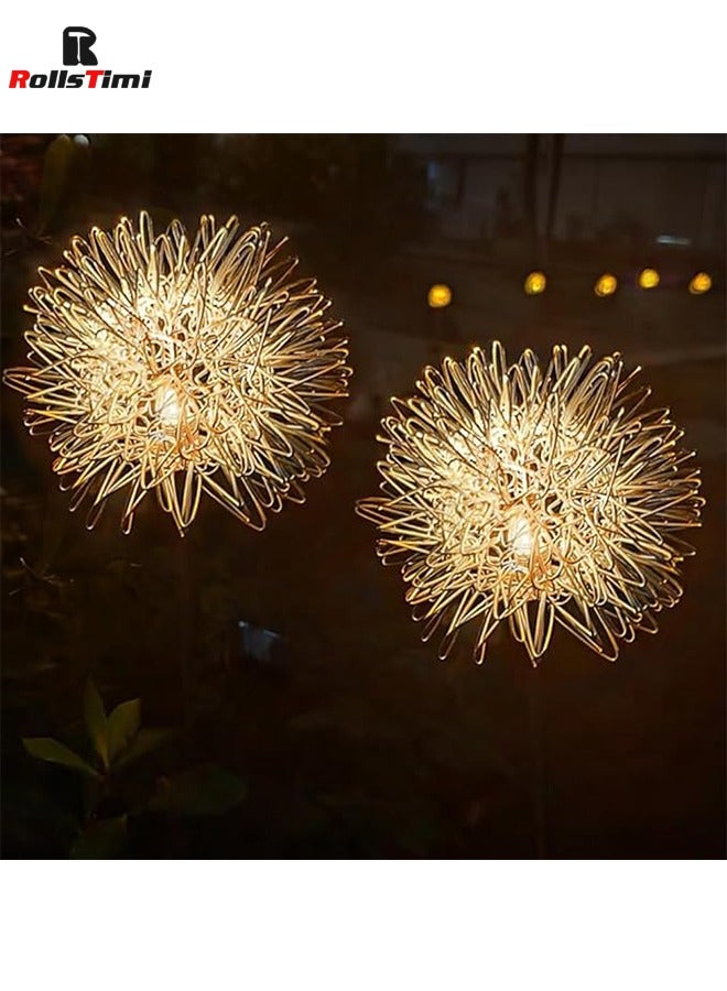 RollsTimi  2pcs Solar Aluminum Wire Ball Ground Plug-in Lights, Outdoor Garden Lights, Simulation Dandelion Courtyard Pathway Flowerbed Patio Lawn Lights - Image 4