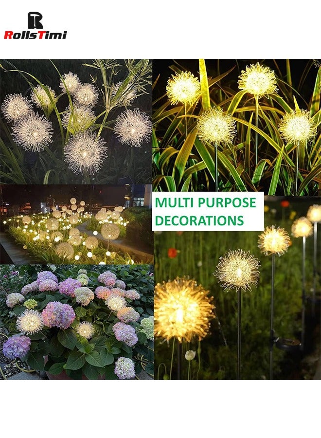 RollsTimi  2pcs Solar Aluminum Wire Ball Ground Plug-in Lights, Outdoor Garden Lights, Simulation Dandelion Courtyard Pathway Flowerbed Patio Lawn Lights - Image 5