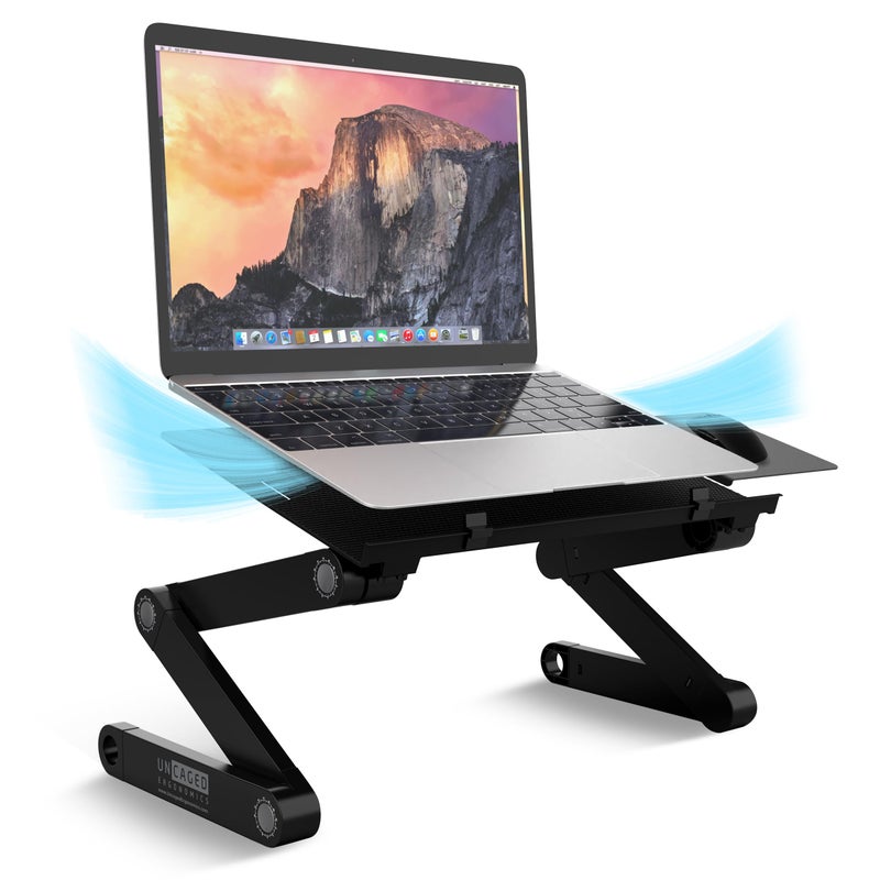 Uncaged Ergonomics WorkEZ Adjustable Laptop Stand for Desk, Portable Laptop Stand Adjustable Height, Foldable Cooling Computer Holder Riser for Desk, Black - Image 1