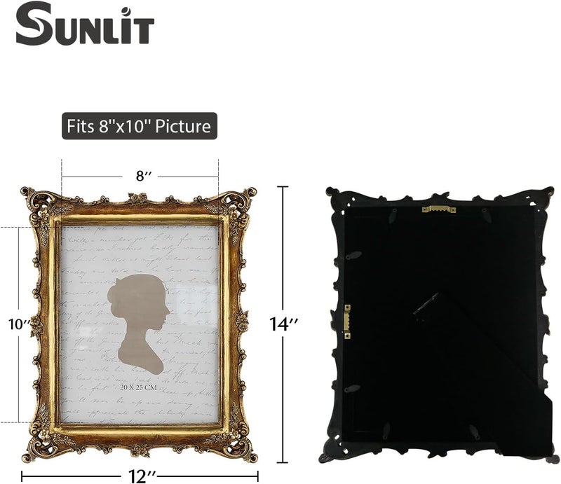 Sunlit Vintage Picture Frame 8x10 Inch, Luxury Antique Photo Frames with Glass Front, Photo Display, Tabletop Wall Hanging, Gift Ideas, Bronze Gold - Image 2