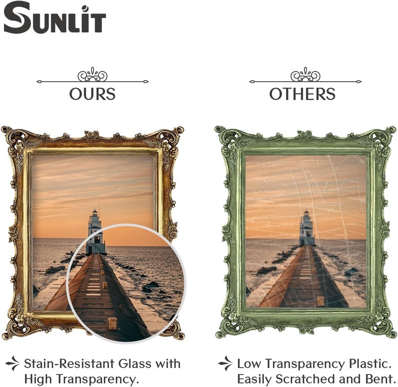 Sunlit Vintage Picture Frame 8x10 Inch, Luxury Antique Photo Frames with Glass Front, Photo Display, Tabletop Wall Hanging, Gift Ideas, Bronze Gold - Image 3