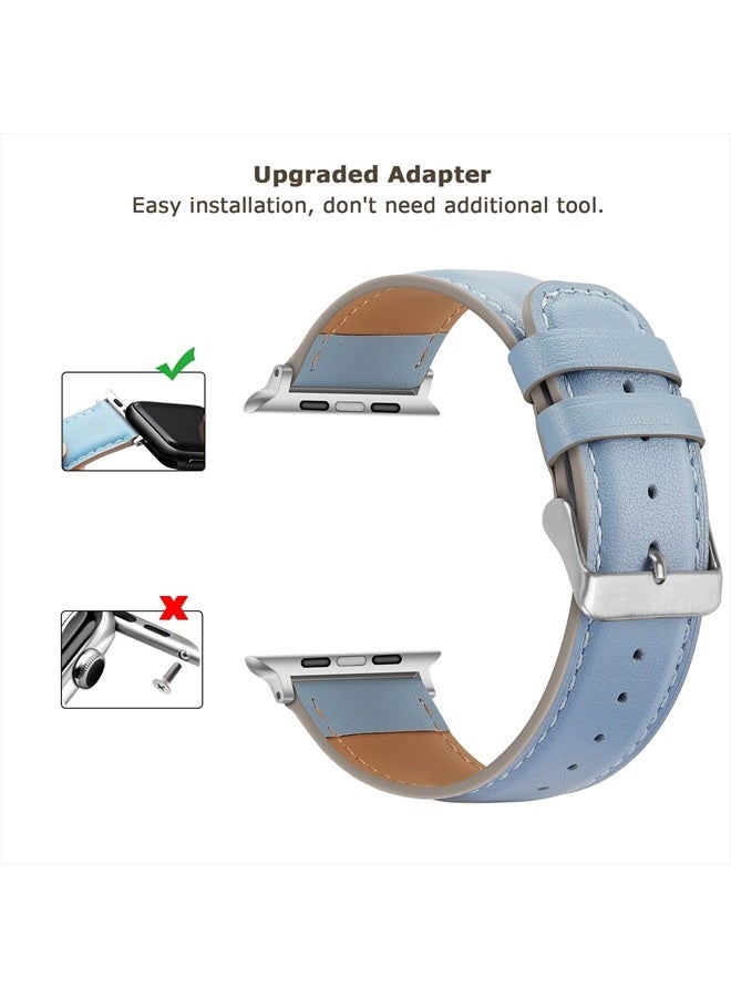 Tasikar Bands Compatible with Apple Watch Band 49mm 45mm 44mm 42mm Men Genuine Leather Replacement Bands Compatible with Apple Watch Ultra Series 8 7 (45mm) SE 6 5 4 (44mm) 3 2 1 (42mm) - Blue - Image 3