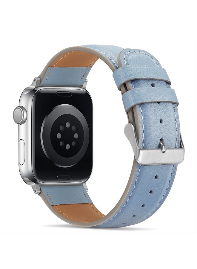 Tasikar Bands Compatible with Apple Watch Band 49mm 45mm 44mm 42mm Men Genuine Leather Replacement Bands Compatible with Apple Watch Ultra Series 8 7 (45mm) SE 6 5 4 (44mm) 3 2 1 (42mm) - Blue - Image 2