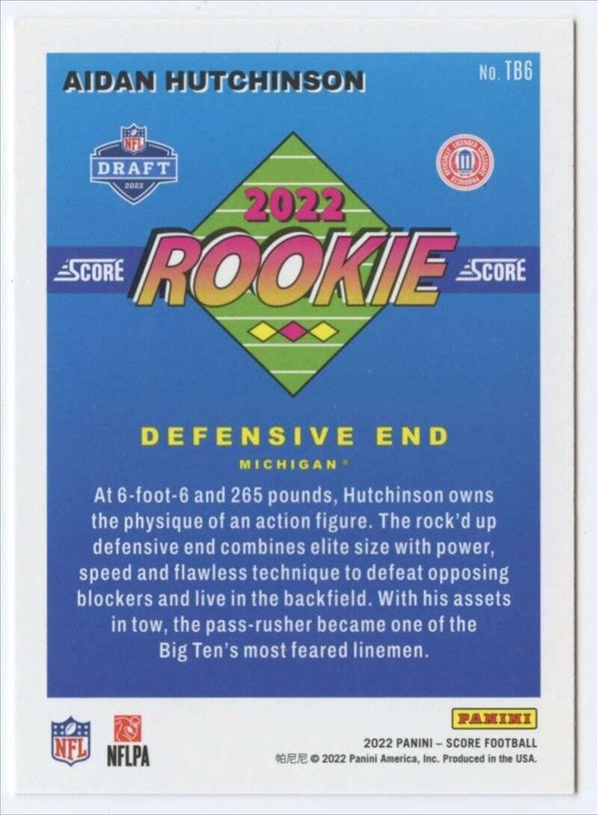 SCORE 2022 Score 1992 Throwback Rookie #6 Aidan Hutchinson Michigan Wolverines NFL Football Trading Card - Image 2