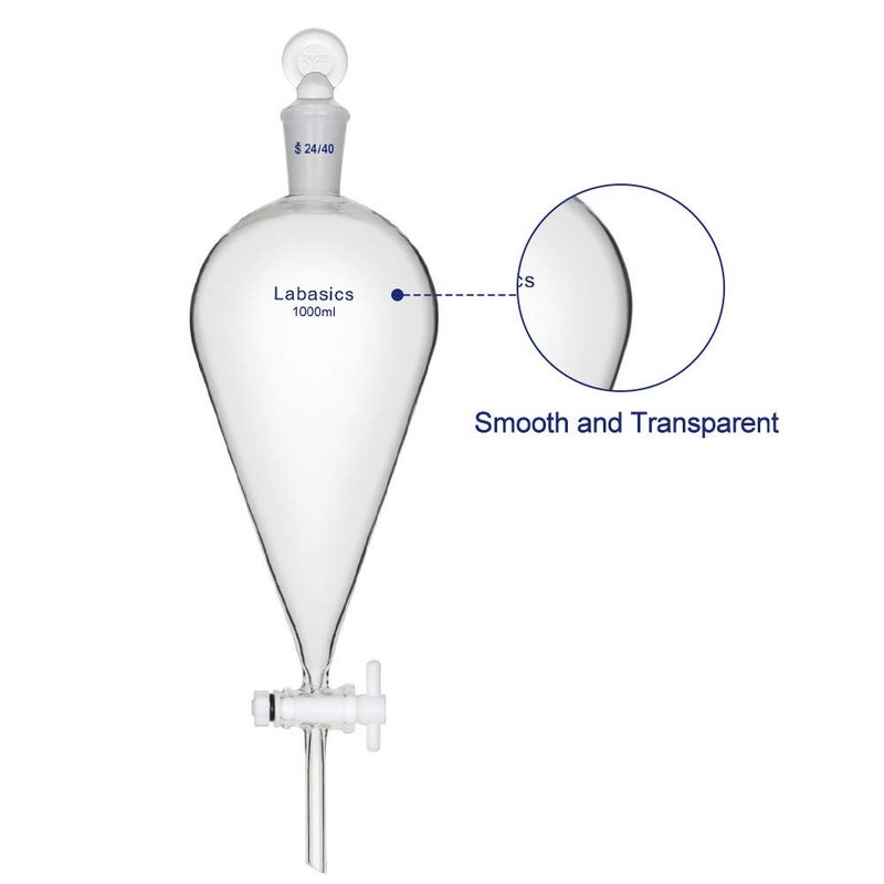 Labasics Borosilicate Glass 1000ml Conical Separatory Funnel with PTFE Stopcock, 1000mL - Image 3