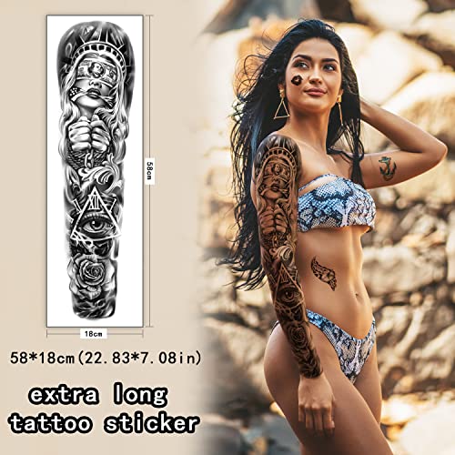 Metuu 46 Sheets Full Arm Temporary Tattoos Waterproof For Men(L22.8“xW7”), Fake Tattoos for Women Lion Tiger Clock Flower Skeleton Animals Design, Hand Forearm Shoulder 3D Tattoos for Halloween - Image 4