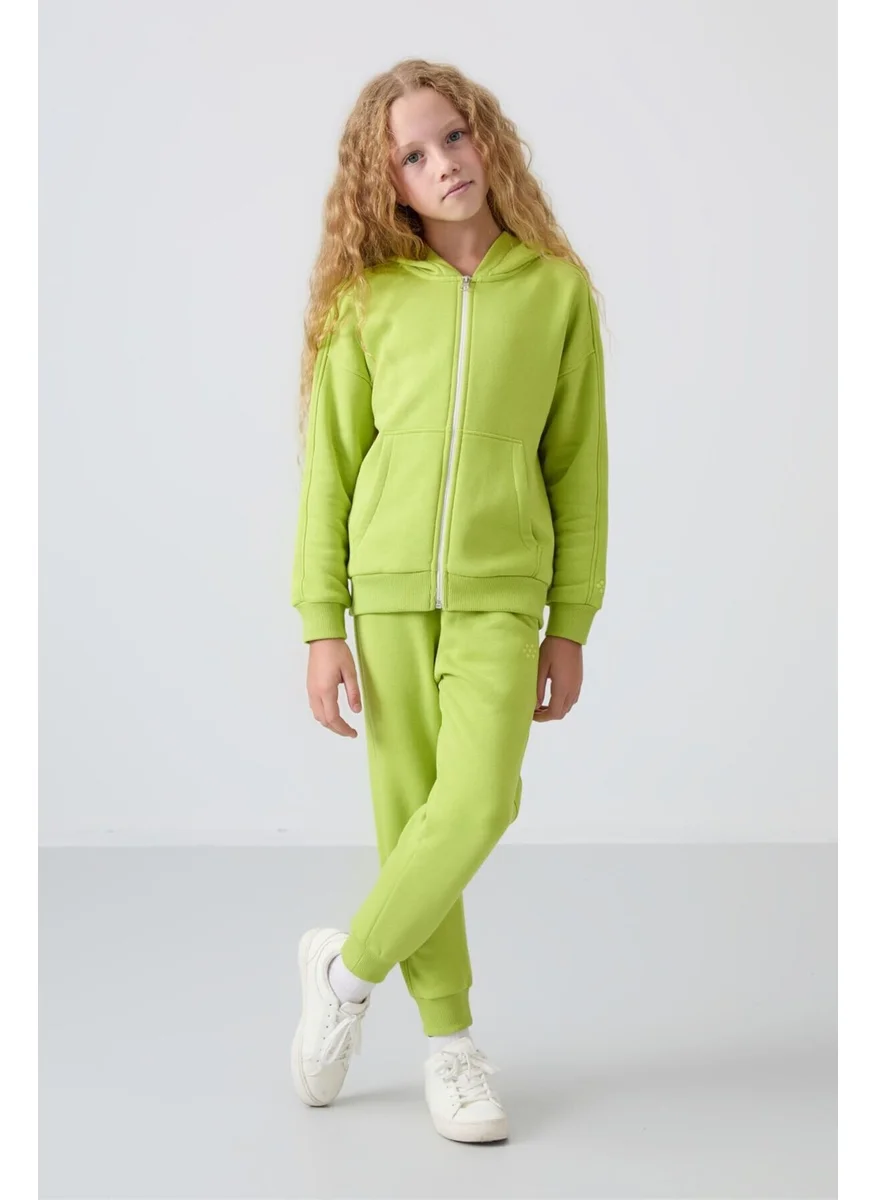 Tommy Life Lime Green Cotton Fluffy Soft Texture Standard Fit Embroidered Girls Tracksuit - 75148