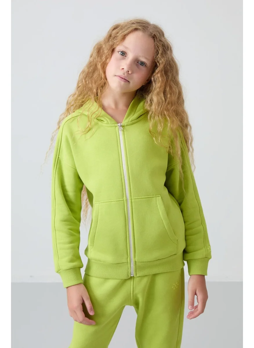 Tommy Life Lime Green Cotton Fluffy Soft Texture Standard Fit Embroidered Girls Tracksuit - 75148