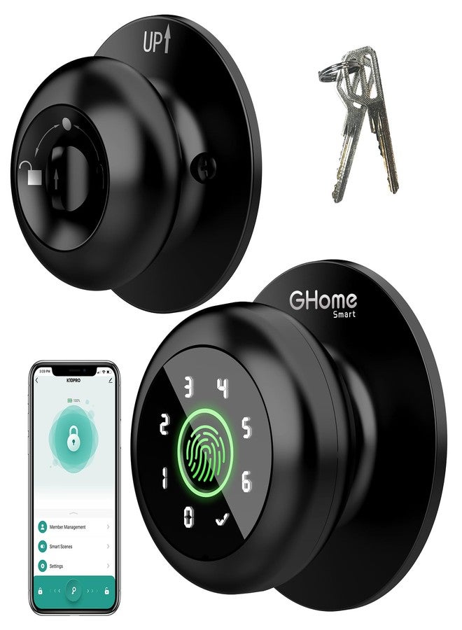 GHome Smart Fingerprint Door Lock, 4 in 1 Smart Fingerprint Door Knob with Keypad, App Control, Auto Lock, Biometric Door Knob with Lock for Bedroom, Apartment, Garage, Home & Office - Image 1