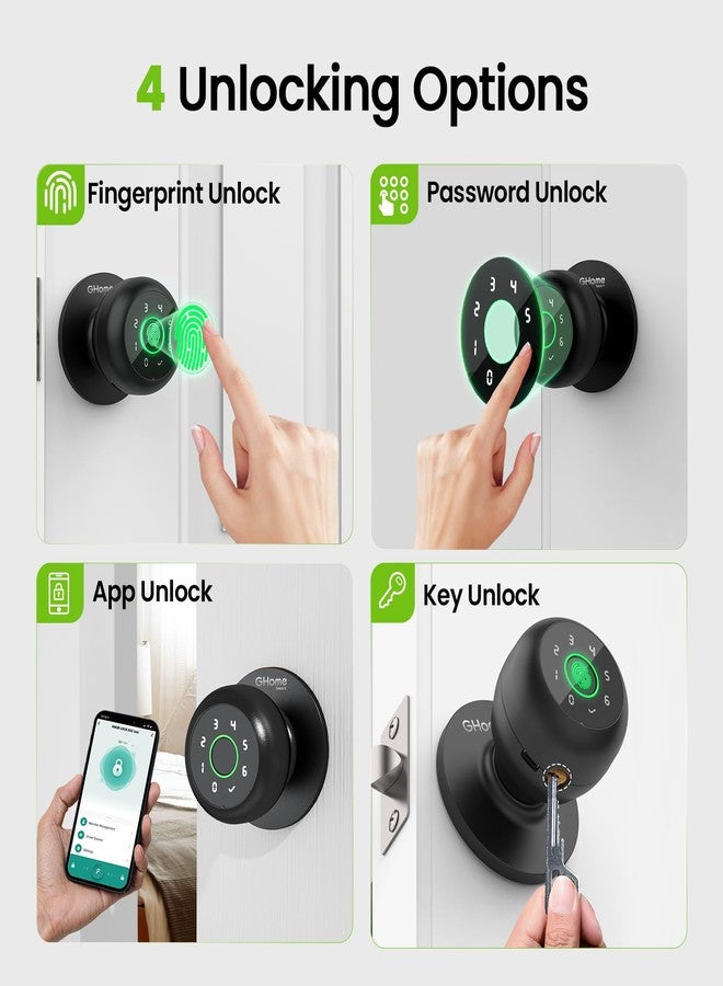 GHome Smart Fingerprint Door Lock, 4 in 1 Smart Fingerprint Door Knob with Keypad, App Control, Auto Lock, Biometric Door Knob with Lock for Bedroom, Apartment, Garage, Home & Office - Image 2