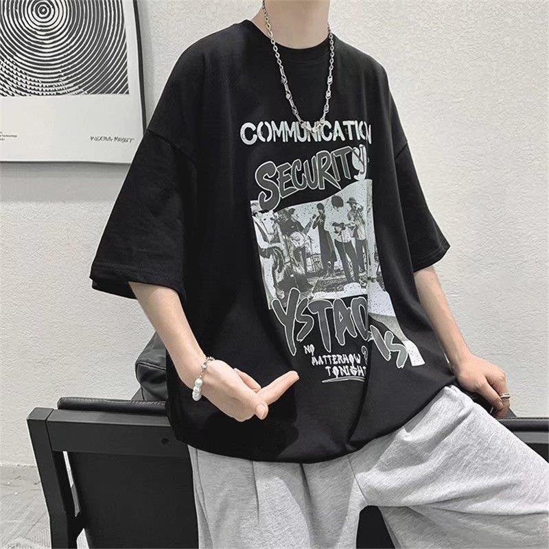 2022 Niche Retro Printed Short-Sleeved T-Shirt Summer National Trend High Street Hip-Hop American Trendy Brand Half-Sleeved T-Shirt - Image 1