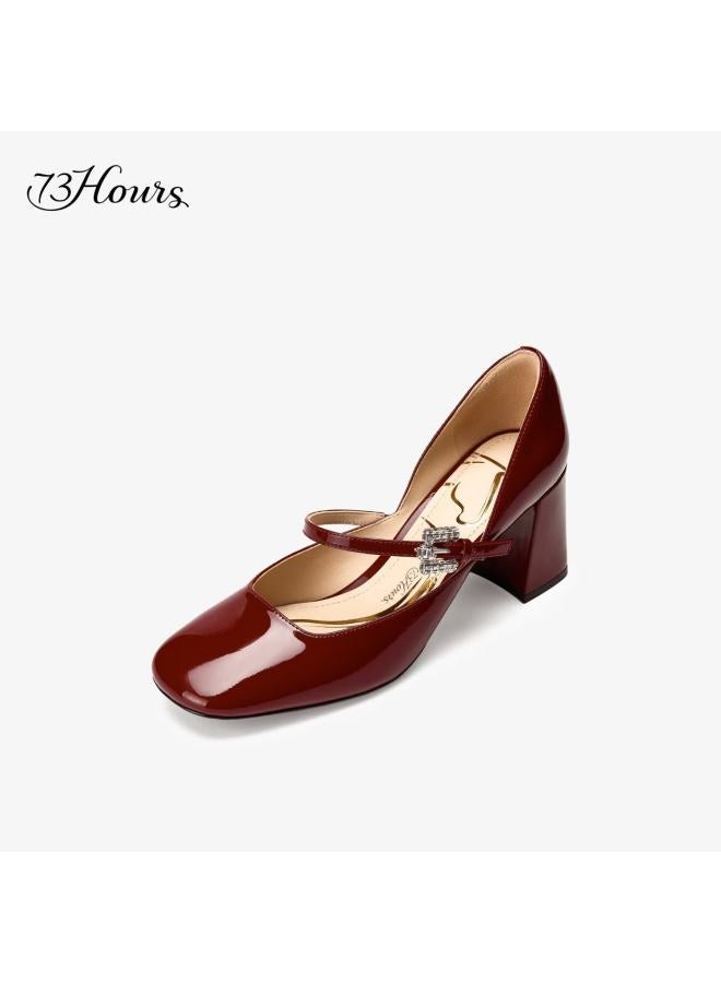 73hours Women's Shoes Love Novel Spring New Round Toe High Heel Solid Color Mary Jane Small Leather Shoes - Image 4