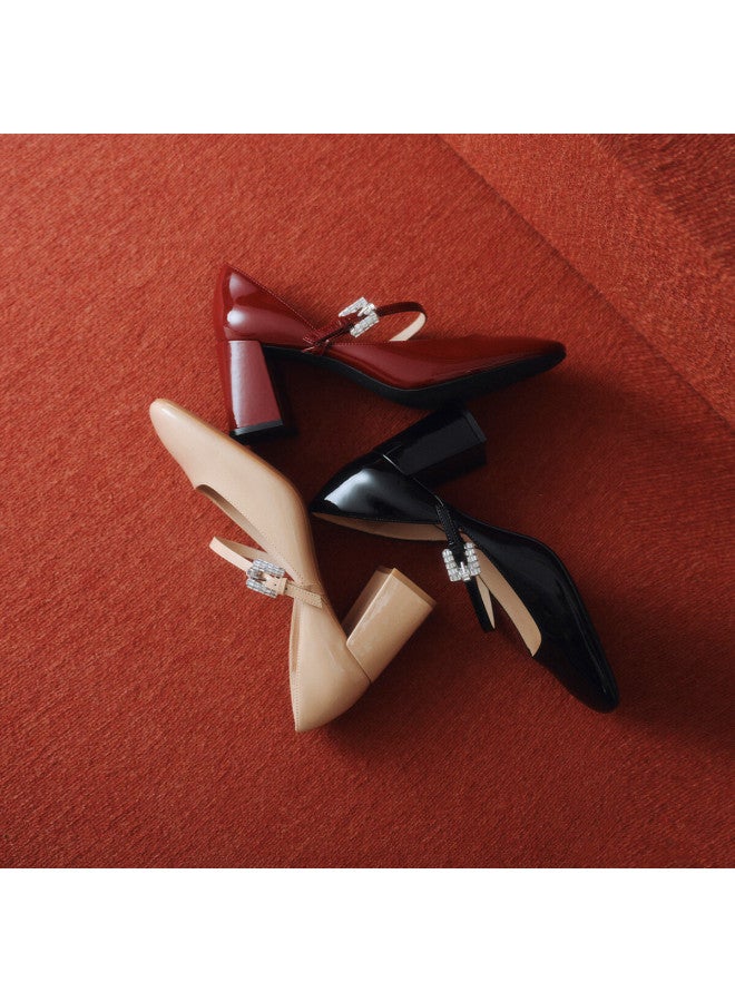 73hours Women's Shoes Love Novel Spring New Round Toe High Heel Solid Color Mary Jane Small Leather Shoes - Image 3