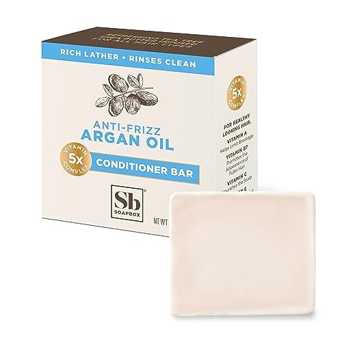 Soapbox Argan Oil Conditioner Bar, Controls Frizz & Moisturizes - Low Plastic & Clean Ingredients Free of Harsh Chemicals, Sulfates, Parabens & Silicones - Smoothing Solid Conditioner for Frizzy Hair - Image 1