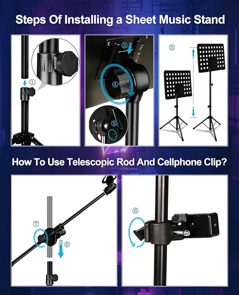 Powerpak MS-25 5ft Music mic Stand with Boom Arm, Height & Angle Adjustable Orchestral, Conductor Sheet Stand and Music Sheet for Musicians - Image 4