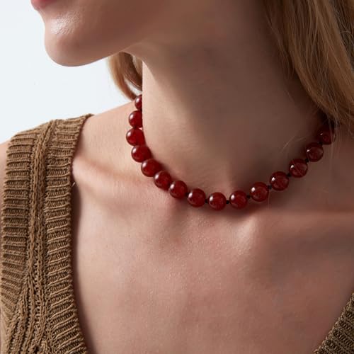 GAVU 12mm Red Carnelian Chunky Beaded Necklace for Women Beaded Choker Necklace for Women 16 - Image 3