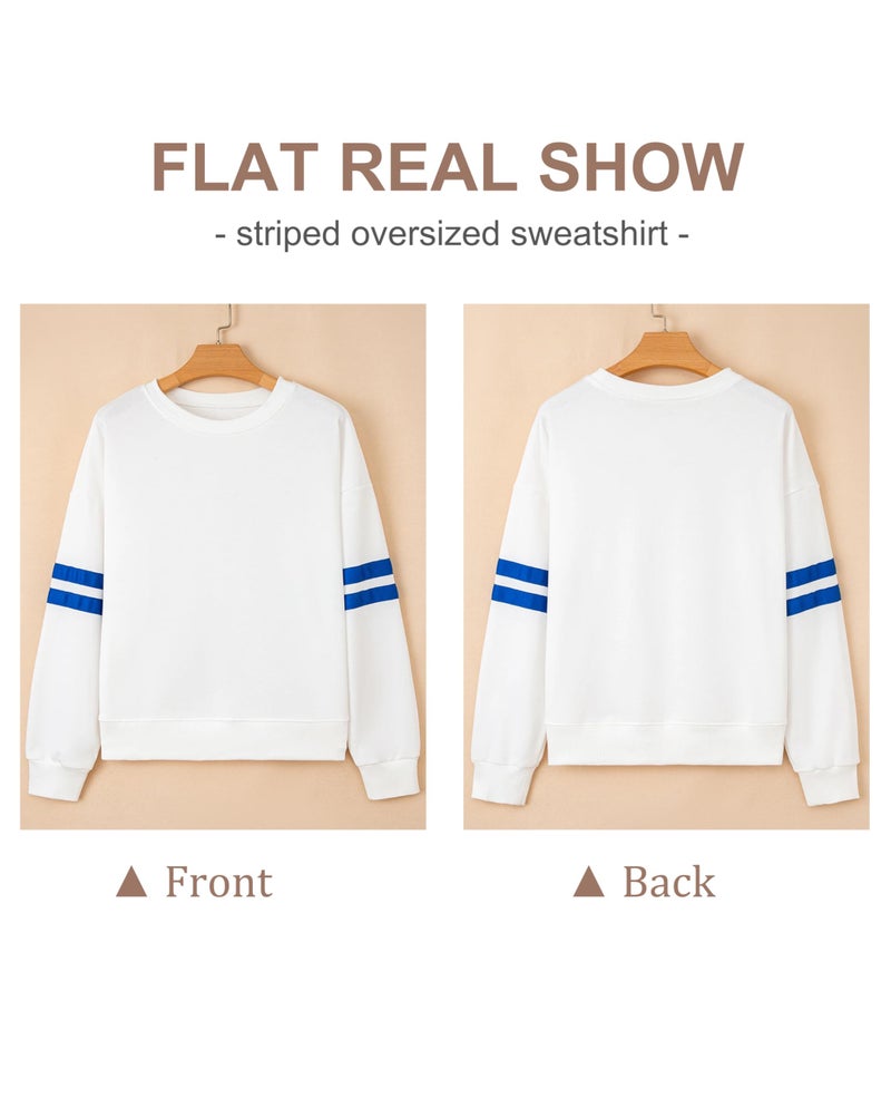SELINK Womens Varsity Striped Oversized Sweatshirt Crewneck Long Sleeve Casual Fashion Pullover Top Fall Outfits White-L - Image 4