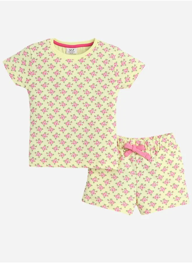 victor and jane All-Over Printed Cotton T-Shirt and Shorts Set