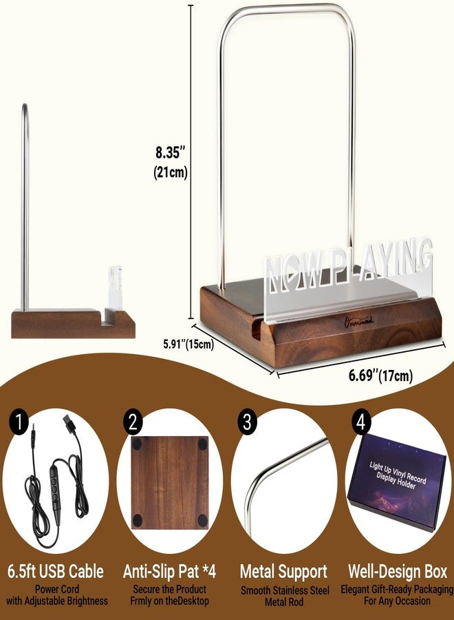 Onmiwod Light Up Now Playing Vinyl Record Stand, Vinyl Record Holder with Adjustable Warm White Lights, Wooden Acrylic Holder for Record Album Display and Storage, Accessories Gifts for Record Lovers - Image 5