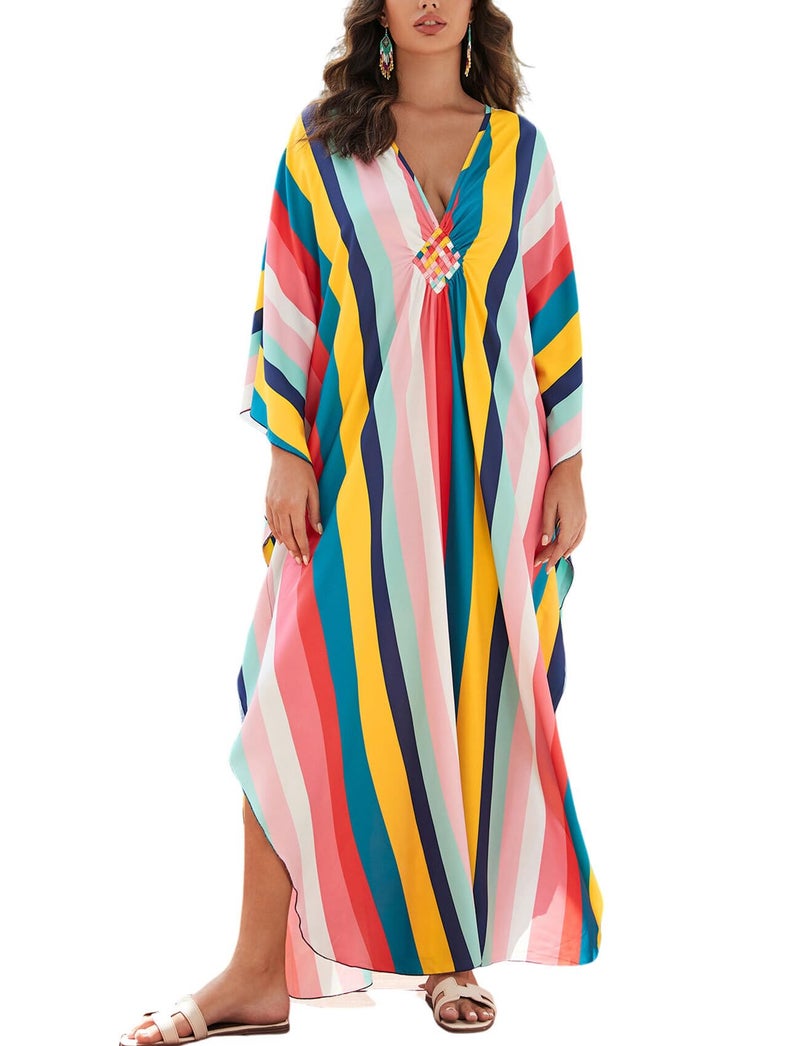 KECVOT Kaftan Dresses for Women Plus Size Batwing Sleeve Caftans Long Bathing Suit Cover Up Maxi Beach Dress Loungewear - Image 1