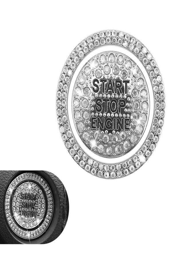 MLY 2 PCS Bling Rhinestone Start Button Cover, Push to Start Button Cover Crystal Sticker, Push Start Button Cover Decorative Accessories, Universal Bling Car Accessories for Women (White) - Image 1