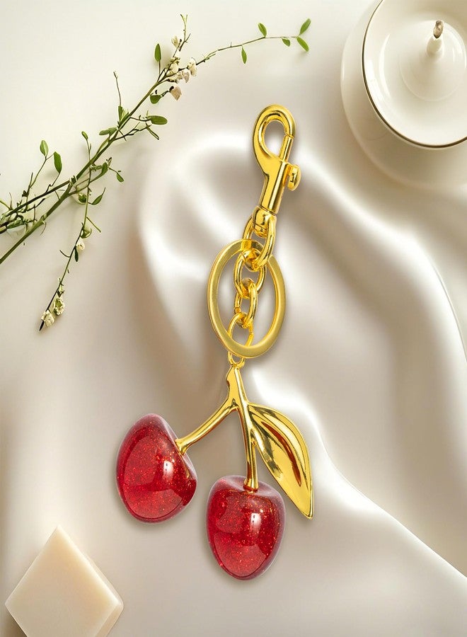 Poitvd سلسلة مفاتيح من Poitvd Cherry على شكل حقيبة ومحفظة للنساء، سلسلة مفاتيح سيارة للنساء هدايا لطيفة لأعياد الميلاد وعيد الميلاد وعيد الحب وحقيبة ومحفظة (أحمر) - Image 3