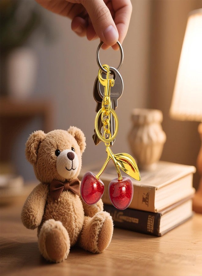 Poitvd سلسلة مفاتيح من Poitvd Cherry على شكل حقيبة ومحفظة للنساء، سلسلة مفاتيح سيارة للنساء هدايا لطيفة لأعياد الميلاد وعيد الميلاد وعيد الحب وحقيبة ومحفظة (أحمر) - Image 5