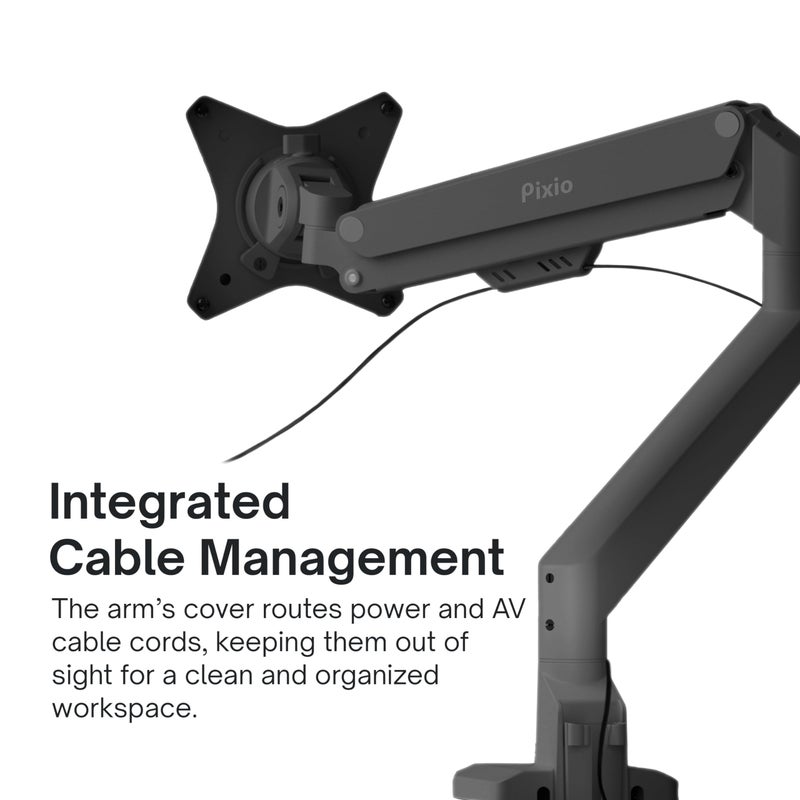 Pixio PS1S Wave Black Single Monitor Arm Stand Desk Mount - Fits up to 32 inches Monitors and up to 19.8lbs. VESA Compatibility and Integrated Cable Management - Image 5
