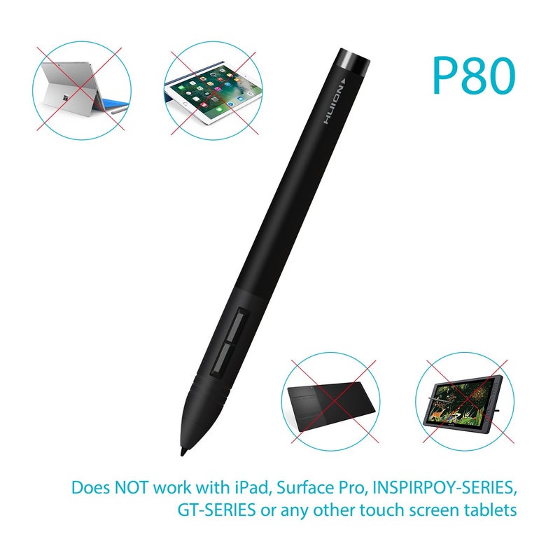 Huion P80 Rechargeable Digital Pen Stylus for Graphics Drawing Tablet Huion New 1060PLUS, WH1409(2048), H610PRO, W58, DWH69, 680TF, Gaomon 1060PRO, M106K, WH850 - Image 2
