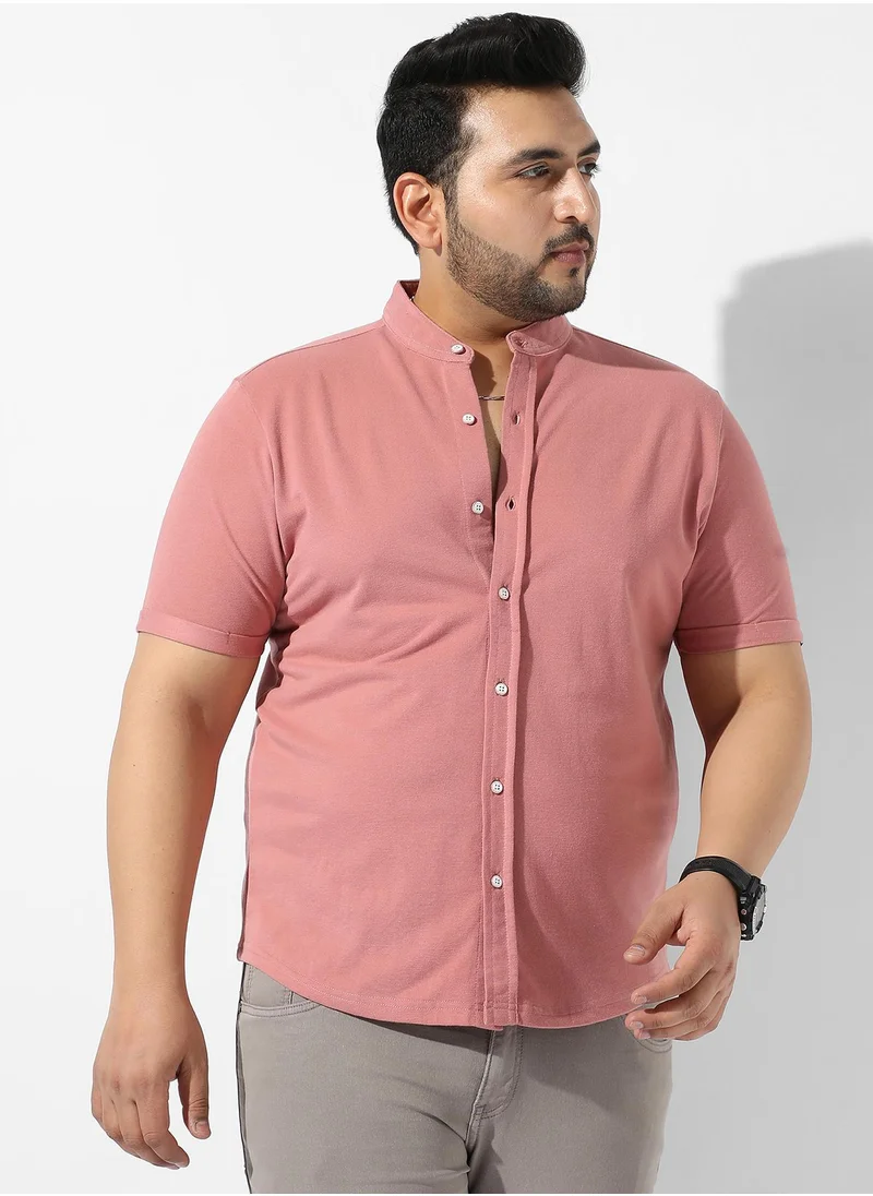 Instafab Plus Men's Solid Coral Pink Regular Fit Casual Shirt