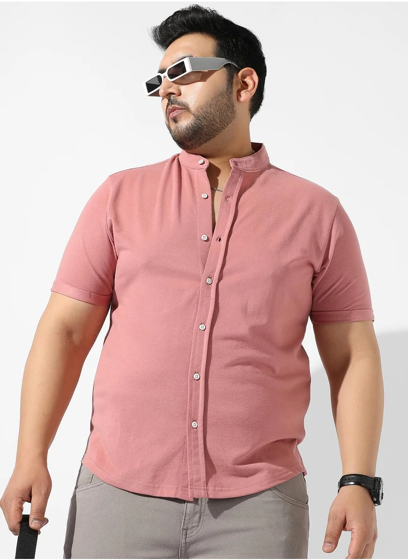 Instafab Plus Men's Solid Coral Pink Regular Fit Casual Shirt