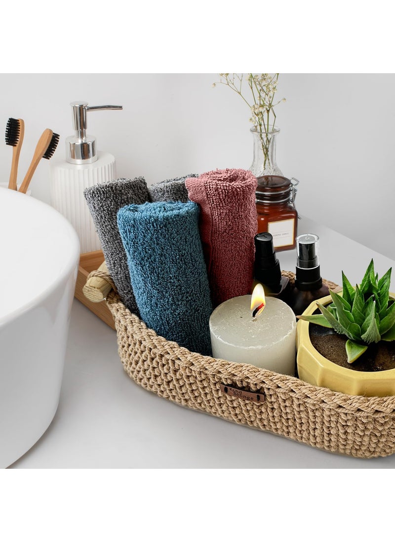 Kind Strings Kind Strings Handmade Storage Basket I Hand towel holder I Bread basket I Bedside organizer basket I Bathroom organizer shelf Large Beige  - Image 2