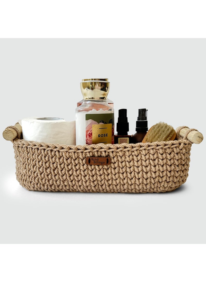 Kind Strings Kind Strings Handmade Storage Basket I Hand towel holder I Bread basket I Bedside organizer basket I Bathroom organizer shelf Large Beige  - Image 1