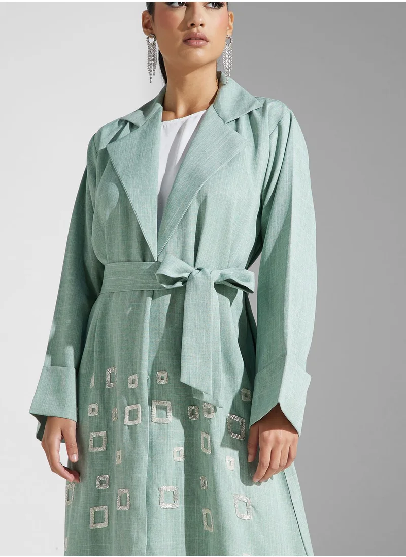 hayas closet Embellished Notch Collar Abaya