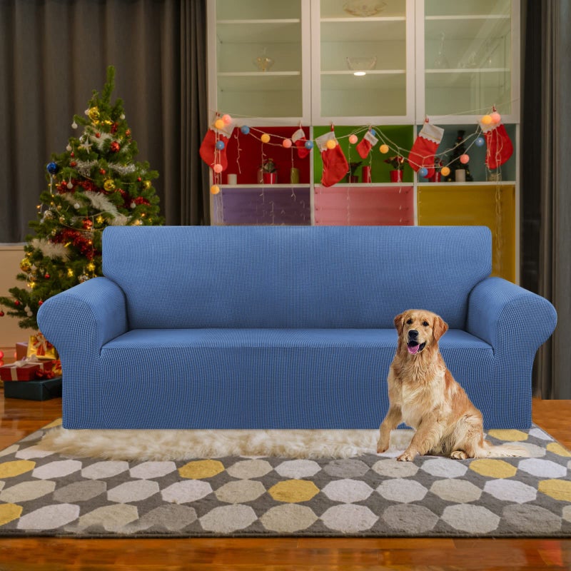 KEKUOU Stretch Sofa Cover Slipcover ï¼ŒCouch Covers for 3 Cushion Couch Sofa pet Friendly (78"-94") Furniture Protector Sofa with Elastic Bottom for Kids,Dog, Jacquard Small Checked(Large,Riverside) - Image 2