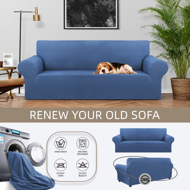 KEKUOU Stretch Sofa Cover Slipcover ï¼ŒCouch Covers for 3 Cushion Couch Sofa pet Friendly (78"-94") Furniture Protector Sofa with Elastic Bottom for Kids,Dog, Jacquard Small Checked(Large,Riverside) - Image 3