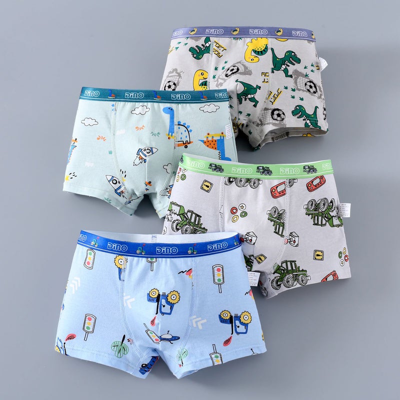 Kids Cartoon Astronaut Cotton Briefs Full of dinosaurs [upgraded category a-4 pack] 