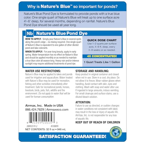 Airmax Nature's Blue Pond Dye 4X Concentrate for Outdoor Ponds & Lakes, Natural Pond Color & Beauty Enhancer, Swimming Safe Water Colorant, Easy Liquid Application, 1 Quart - Image 2