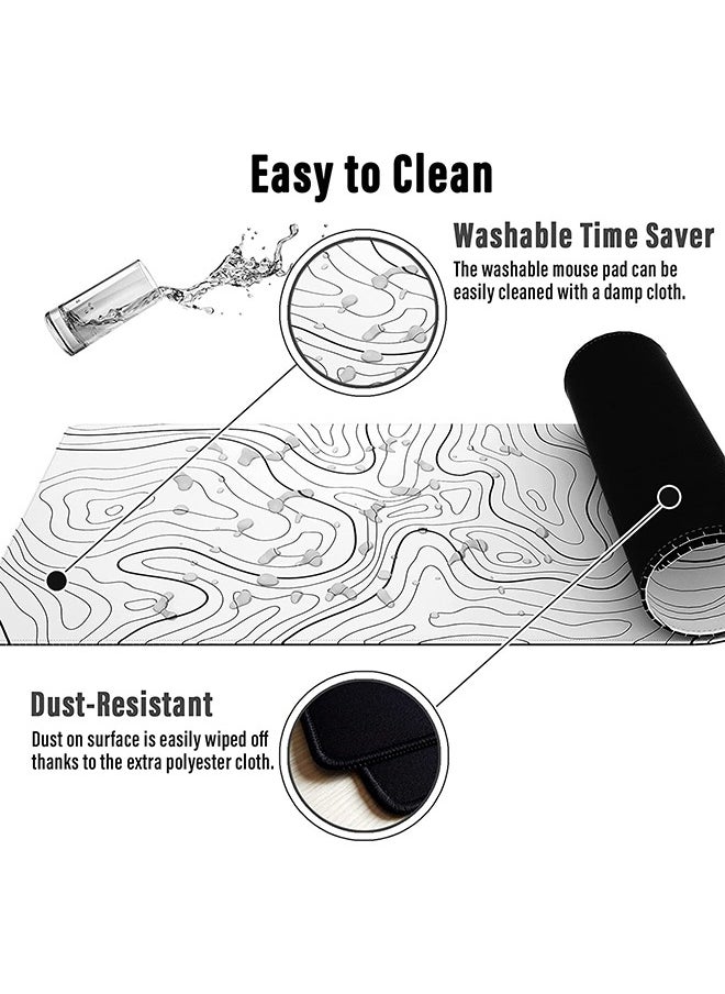 Arabest - Large Gaming Mouse Pad with Stitched Edges, Minimalist Topographic Map Desk Mat, Extended Xl Mousepad with Anti-Slip Base, Cool Desk Pad for Keyboard and Mouse, 31.5 X 11.8 In, White - Image 1