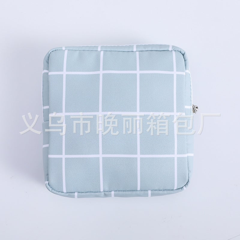 Mini Sanitary Pad Organizer Pouch for Girls BLUE CHECK 