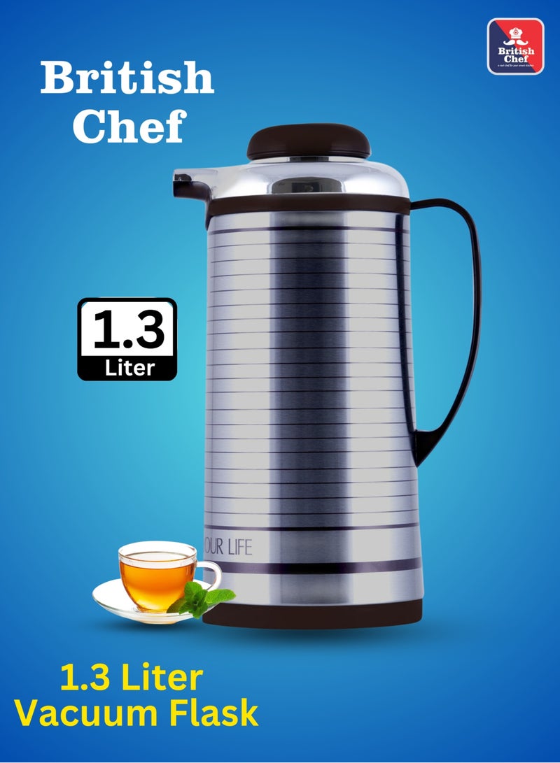British Chef 1.3LTR Vacuum Insulated Flask For Keeping Hot Cold Long Hour Heat Cold Retention, Double Walled Glass Vacuum, Ideal for Social Events - Image 1