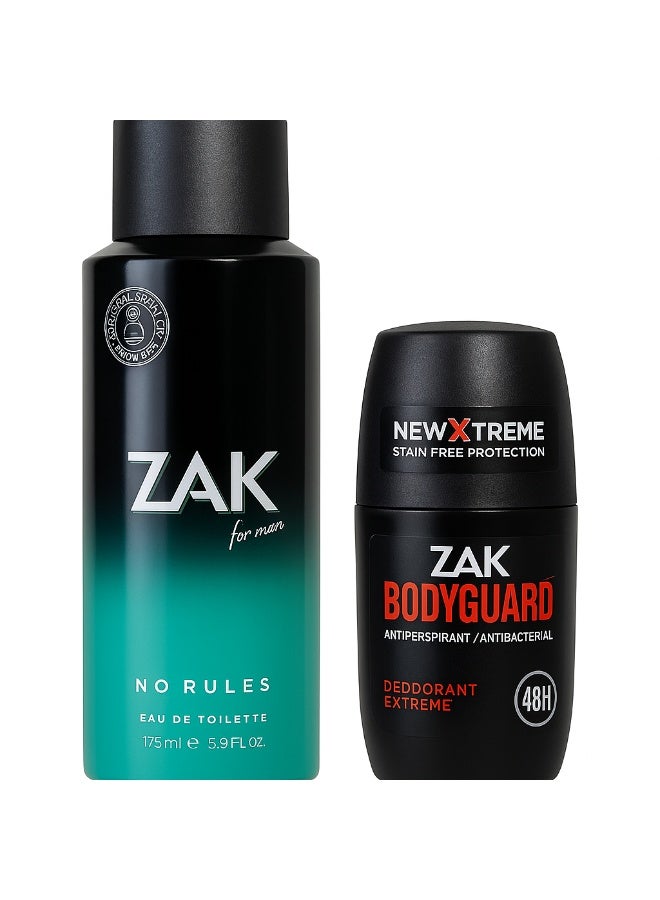 ZAK No Rules Eau de Toilette Spray for Men 175 ml + Bodyguard Extreme Roll-On Deodorant 50 ml - Image 1