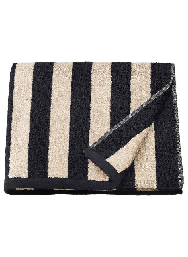 erorex Bath Towel, Black/Light Beige Striped, 70X140 Cm - Image 1