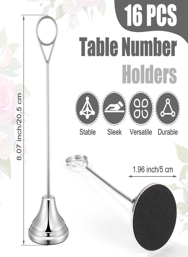 Marspark 16 Pcs Table Number Holders 8'' Metal Place Card Holders Weddings Table Sign Menu Memo Note Picture Photo Round Clip Weighted Base Stand for Anniversaries Birthdays Restaurants(Silver) - Image 2