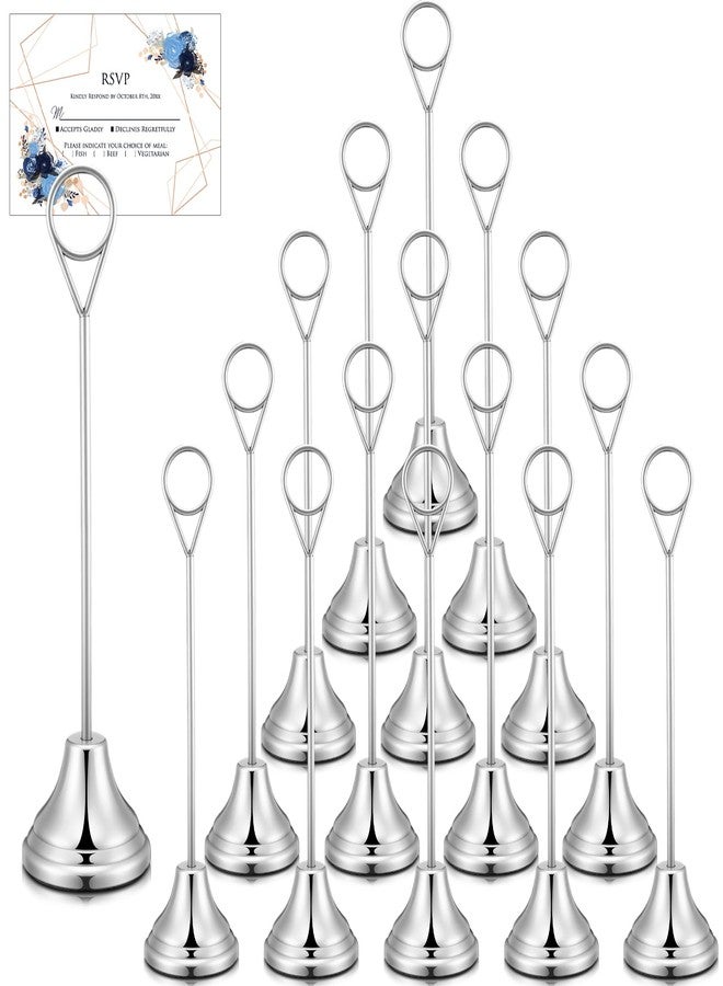 Marspark 16 Pcs Table Number Holders 8'' Metal Place Card Holders Weddings Table Sign Menu Memo Note Picture Photo Round Clip Weighted Base Stand for Anniversaries Birthdays Restaurants(Silver) - Image 1