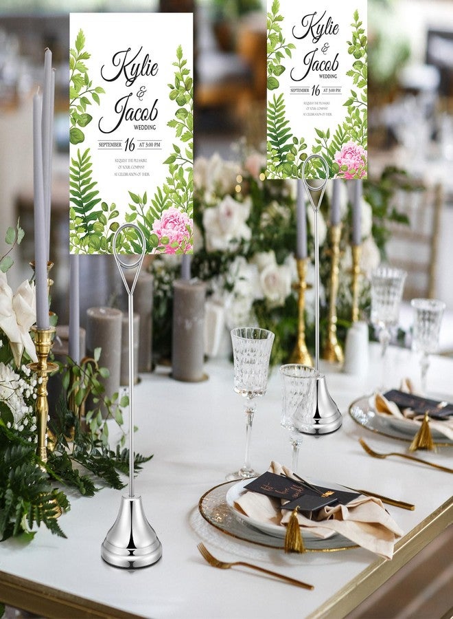 Marspark 16 Pcs Table Number Holders 8'' Metal Place Card Holders Weddings Table Sign Menu Memo Note Picture Photo Round Clip Weighted Base Stand for Anniversaries Birthdays Restaurants(Silver) - Image 5