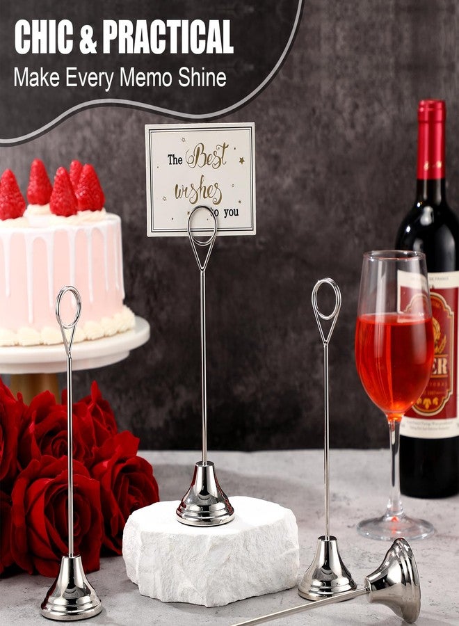 Marspark 16 Pcs Table Number Holders 8'' Metal Place Card Holders Weddings Table Sign Menu Memo Note Picture Photo Round Clip Weighted Base Stand for Anniversaries Birthdays Restaurants(Silver) - Image 4