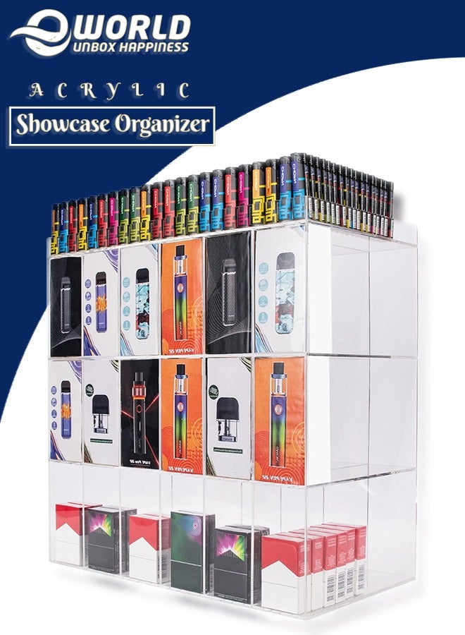 Eworld Clear Acrylic Wall-Mounted Display Case with 18 Compartments, Perfect for Showcasing Miniature Toys, Crystals, and Stones, Features Wall Mountable and Freestanding Design. - Image 1