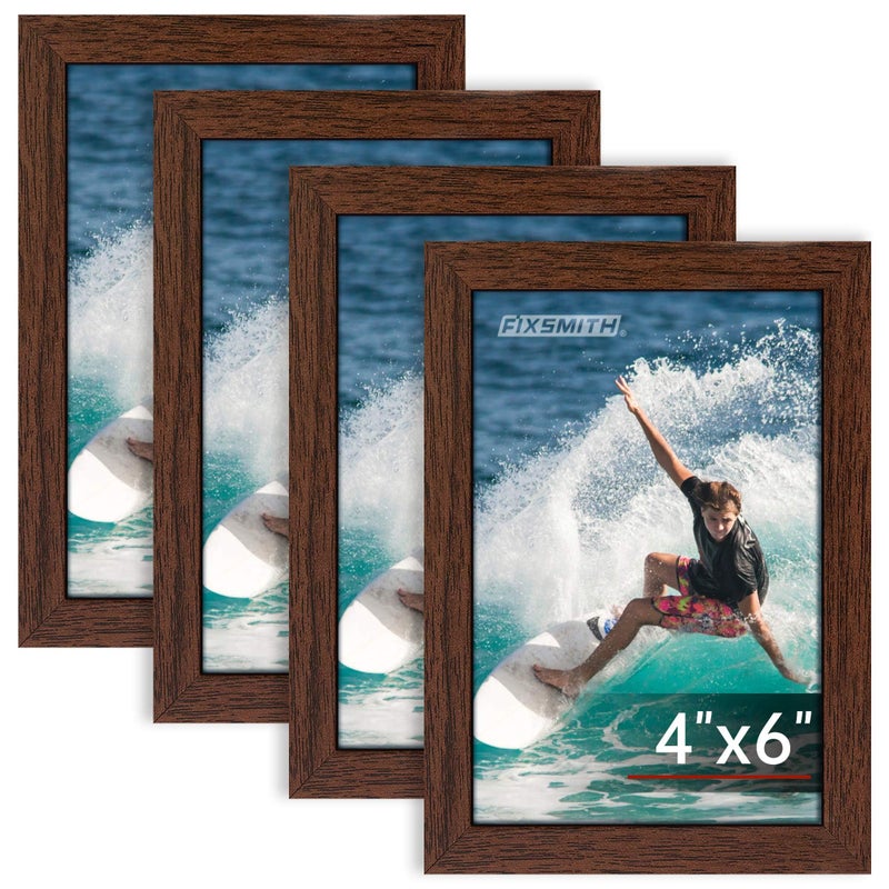FIXSMITH 4x6 Picture Frame Bulk-4 Pack  Photo Frame 4x6 with HD Plexiglass  Brown Picture Frames Collage Wall Decor  Wall & Tabletop Picture Frames - Image 1